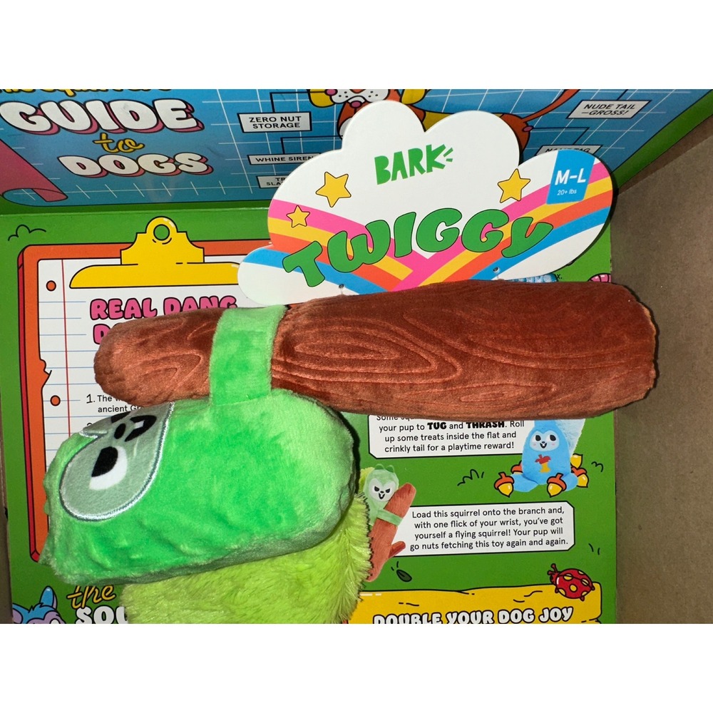 Bark Twiggy the Squirrel Plush Dog Toy BarkBox Medium‎ Large Branch Crinkle New